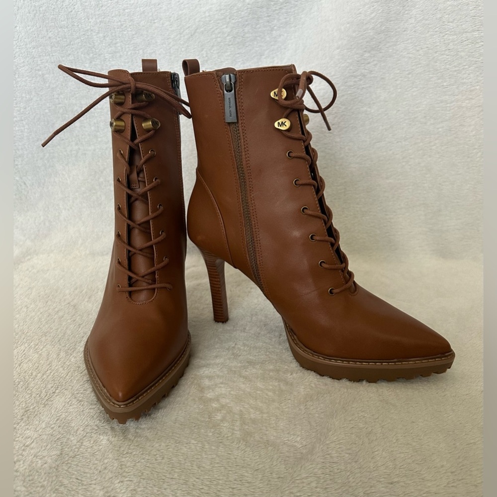 Michael Kors Kyle Leather Lace Up Boots Women's Size 8.5 ~ Luggage Brown - Picture 4 of 12